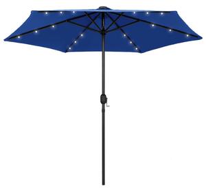 Parasoll med LED-lampor och aluminiumstång 270 cm azurblå