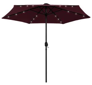 Parasoll med LED-lampor och aluminiumstång 270 cm vinröd