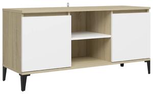 TV-bänk med metallben vit och sonoma-ek 103,5x35x50 cm