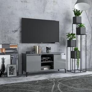 TV-bänk med metallben grå högglans 103,5x35x50 cm