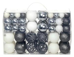 Julgranskulor 100 delar set 3/4/6 cm vit/grå