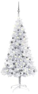 Plastgran med LED och julgranskulor silver 120 cm PET