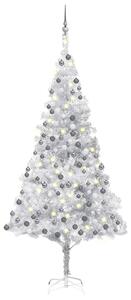Plastgran med LED och julgranskulor silver 210 cm PET