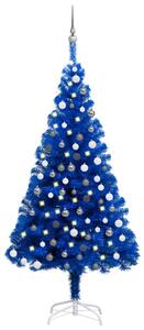 Plastgran med LED och julgranskulor blå 120 cm PVC