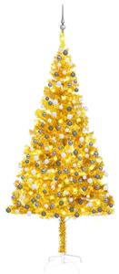 Plastgran med LED och julgranskulor guld 210 cm PET