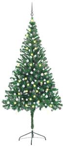 Plastgran med LED och julgranskulor 210 cm 910 grenar