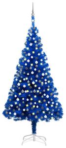 Plastgran med LED och julgranskulor blå 210 cm PVC