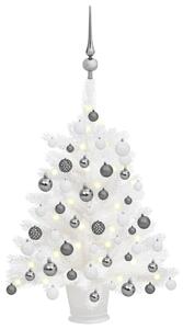 Plastgran med LED och julgranskulor vit 65 cm