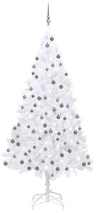 Plastgran med LED och julgranskulor vit 210 cm PVC