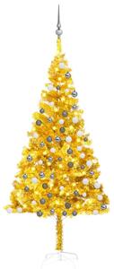 Plastgran med LED och julgranskulor guld 180 cm PET