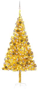 Plastgran med LED och julgranskulor guld 240 cm PET
