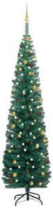 Smal plastgran med LED och julgranskulor grön 240 cm