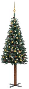 Smal plastgran med LED och julgranskulor grön 150 cm