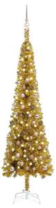 Plastgran smal med LED och julgranskulor guld 240 cm