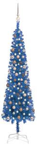 Plastgran smal med LED och julgranskulor blå 210 cm
