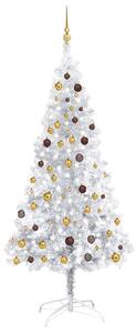 Plastgran med LED och julgranskulor silver 210 cm PET
