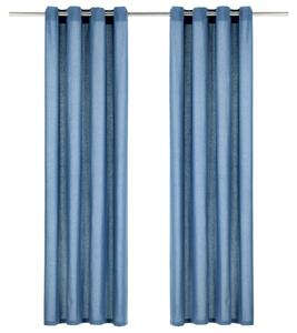 Gardiner med metallringar 2 st bomull 140x225 cm blå