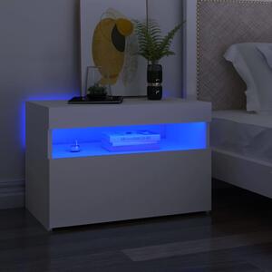 Sängbord med LED-belysning vit 60x35x40 cm spånskiva