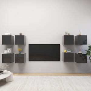 Väggmonterade tv-skåp 8 delar grå högglans 30,5x30x30 cm