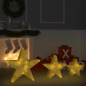 Juldekoration med LED stjärnor 3 st nät guld inne/ute