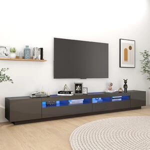 TV-bänk med LED-belysning grå högglans 300x35x40 cm