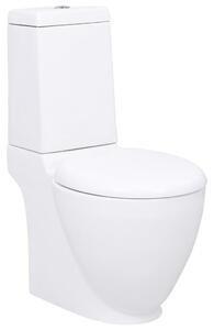 Keramisk toalettstol rund vattenutlopp i botten vit