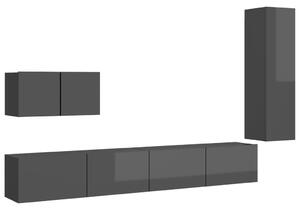 TV-skåp 4 delar grå högglans spånskiva