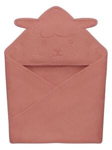 Lionelo - Barnhandduk med huva MUSLIN HOODED TOWEL Röd Koral