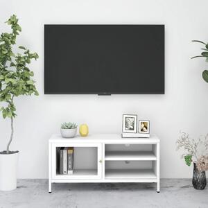 TV-bänk vit 90x30x44 cm stål och glas
