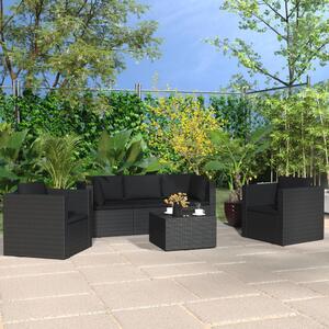 Loungegrupp för trädgården med dynor 4 delar konstrotting svart