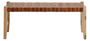 LAFORMA Calixta bänk, rektangulär - brunt läder och naturligt teak