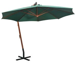 Hängande parasoll 350 cm trästång grön