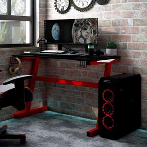 Gamingskrivbord LED med Z-formade ben svart röd 90x60x75 cm