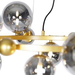 Art Deco hänglampa guld med rökglas 12 lampor - David