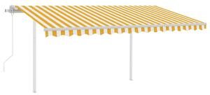 Markis med stolpar automatisk infällbar 4x3,5 m gul och vit