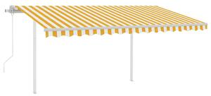 Markis med stolpar automatisk infällbar 4x3 m gul och vit