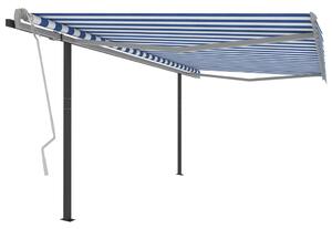 Markis med stolpar automatiskt infällbar 4,5x3 m blå och vit