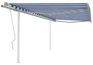 Markis med stolpar manuellt infällbar 4x3 m blå och vit