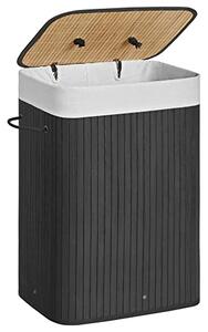 SONGMICS Tvättkorg i bambu, 72L hopfällbar tvättkorg, rektangulär förvaringskorg med 3 handtag, 40 x 30 x 60 cm, svart LCB10B
