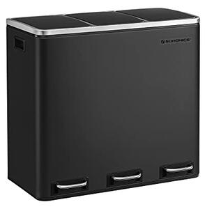 SONGMICS Papperskorg, 3 x 18 L trippelkärl, pedalkärl med 3 fack och mjukstängande lock, inre plasthinkar och handtag, svart LTB54BK