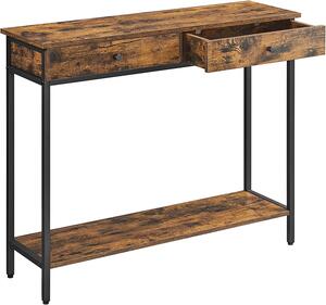 VASAGLE Konsolbord, hallbord, sidobord, soffbord med 2 lådor, stålram, hall, vardagsrum, industriell design, vintage