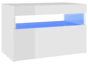 Sängbord med LED-belysning vit högglans 60x35x40 cm