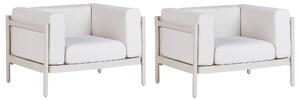 Set med 2 trädgårdsfåtöljer Ljusbeige syntetisk ram Utomhus 2 stolar Set med dynor Modern stil Beliani