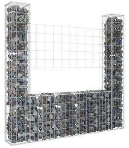 U-formad Gabionkorg med 2 stolpar järn 140x20x150 cm