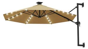 Väggmonterat parasoll med LED och metallstång 300 cm taupe - Brun