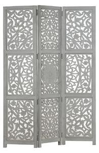 Rumsavdelare 3 paneler handsnidad grå 120x165 cm mangoträ - Grå