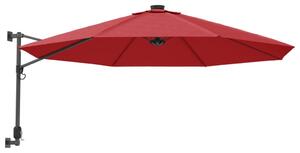 Väggmonterat parasoll med LED-lampor klarröd 290 cm