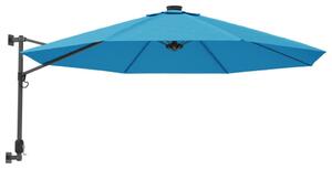 Väggmonterat parasoll med LED-lampor havsblå 290 cm