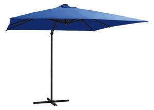 Frihängande parasoll med LED och stålstång 250x250 cm azurbl - Blå