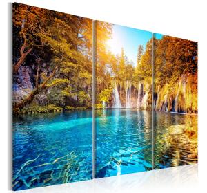 Tavla Waterfalls Of Sunny Forest 90x60 - Artgeist sp. z o. o